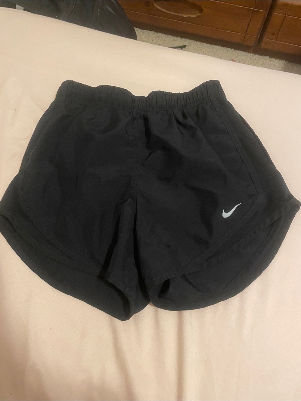 Nike Black Athletic Running Shorts with White Swoosh